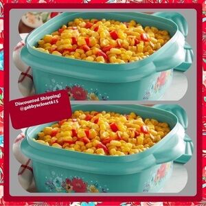 💋 New Pioneer Woman 2 Teal Storage Container with Lid, Breezy Blossom